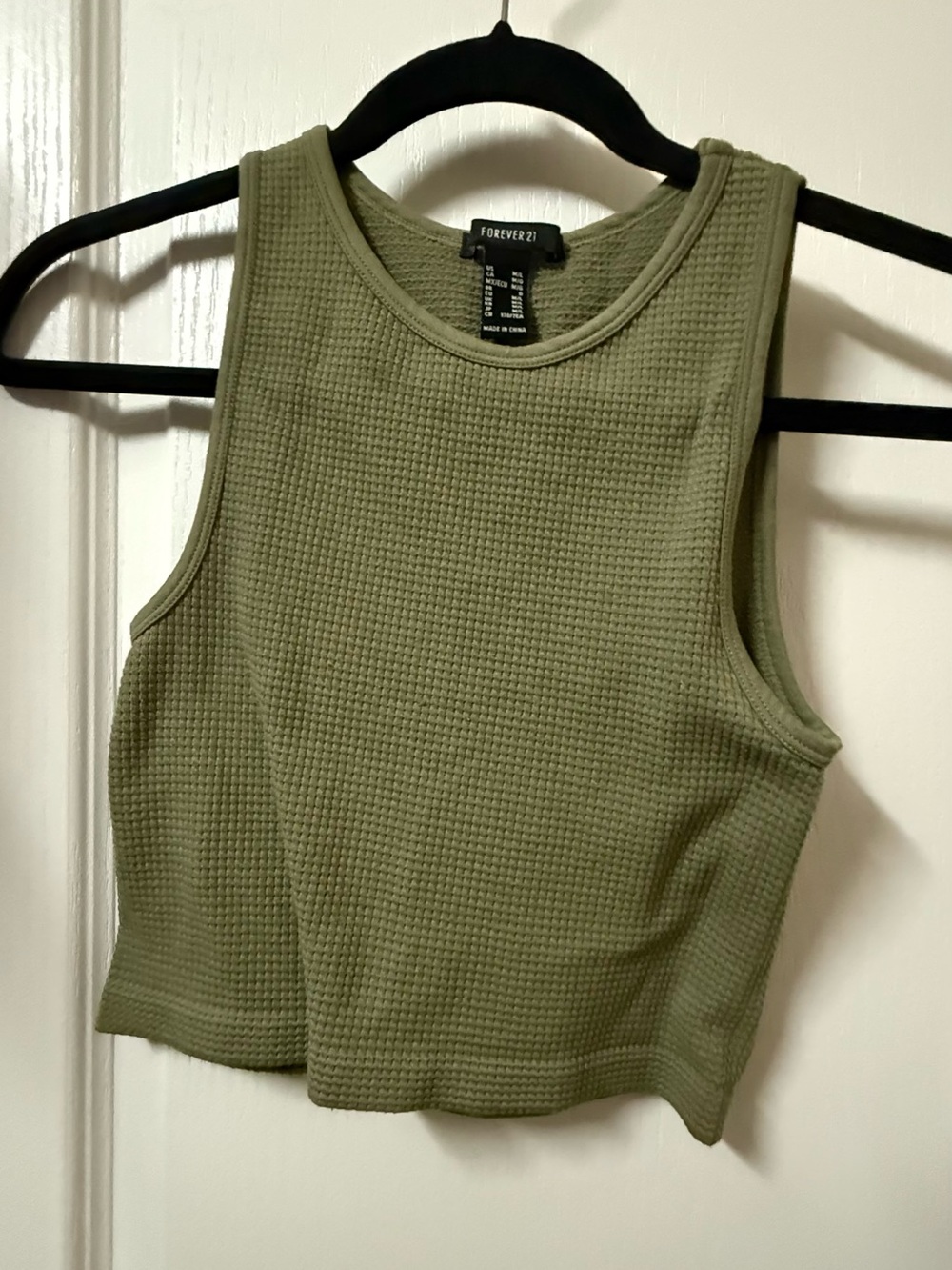 Forever 21 Olive Green Waffle Knit Crop Tank Top